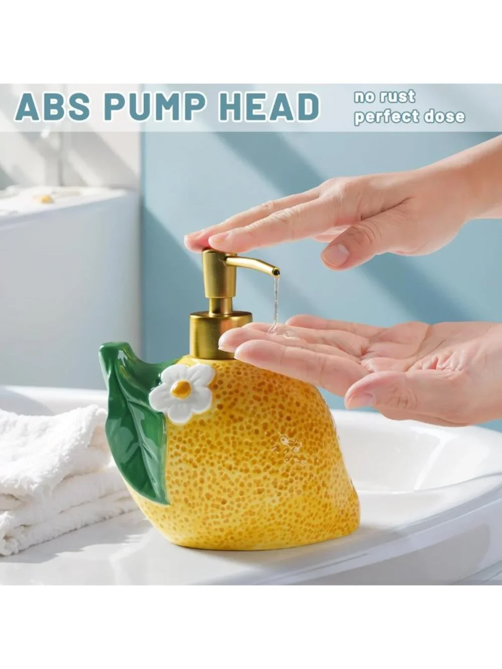 17 OZ Refillable Ceramic Soap Dispenser - Cute Bathroom & Kitchen Pump for